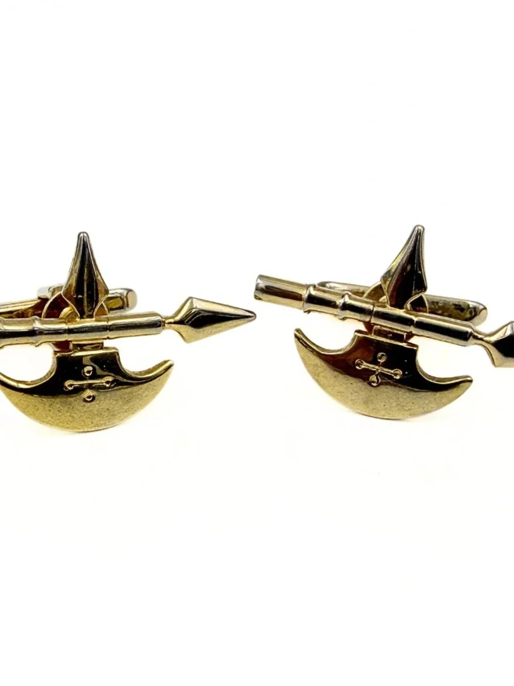 Hickok USA Signed MCM Gold Plated Viking Medieval Axe Motif Cufflinks